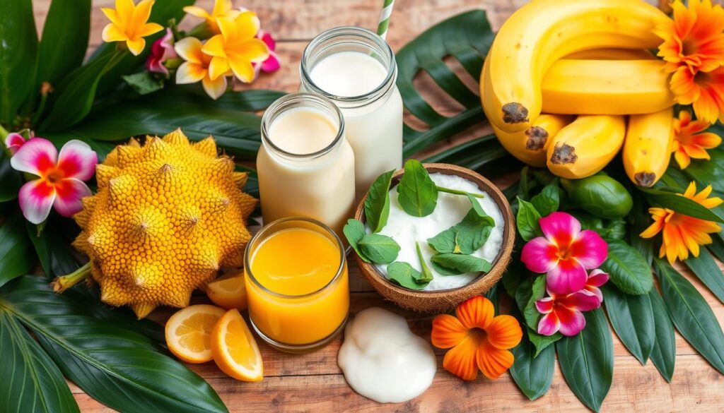 Tropical jackfruit smoothie ingredients